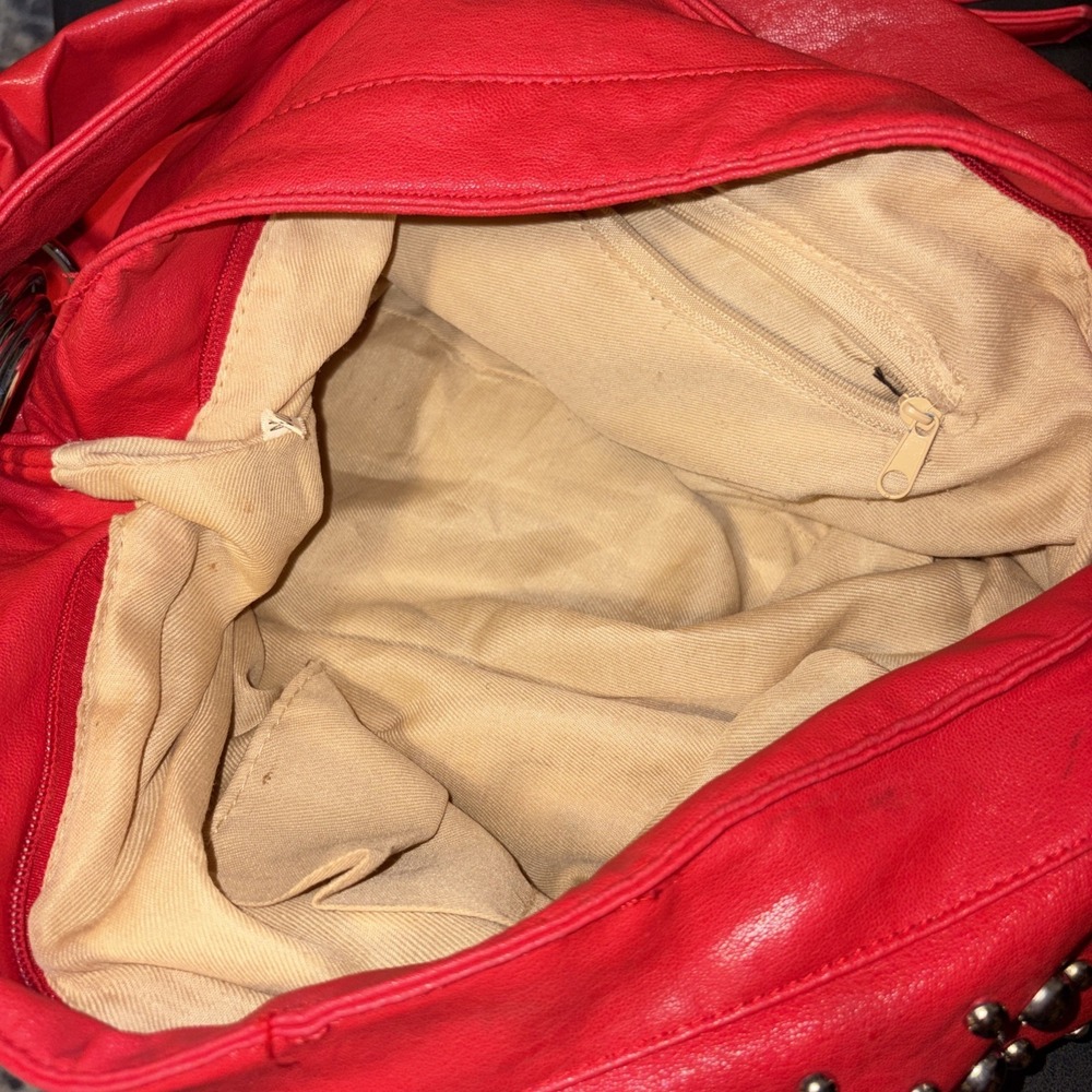 Large Red Rock silver stud Leather Crossbody Bag - Picture 9 of 13